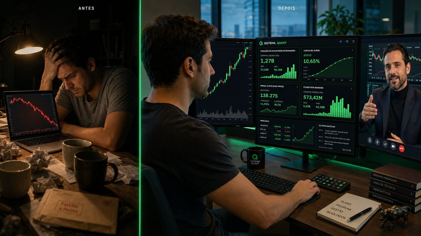Antes e depois: operar sozinho vs operar com Altino e Sistema Quant